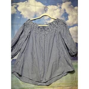 Do+Be Boutique Brand Women's Blue-White Striped Off-The-Shoulder Blouse Size S